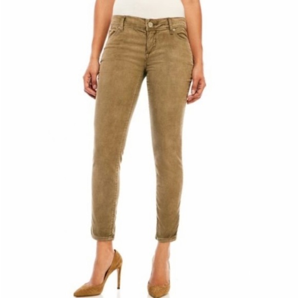 NWT Free People Roller Cropped Mid Rise Corduroy Skinny Pants in Olive - Picture 1 of 8